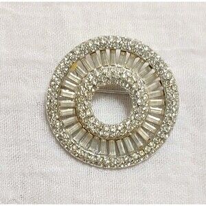 Vintage Art Deco 1930s Circle Target Rhodium Plated Rhinestone Brooch Pin 1.75"